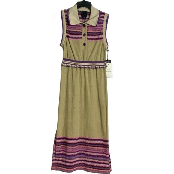 Anna Sui Womens Multicolor Chevron Knit Sleeveless Midi Collared Dress Sz M - Picture 1 of 8